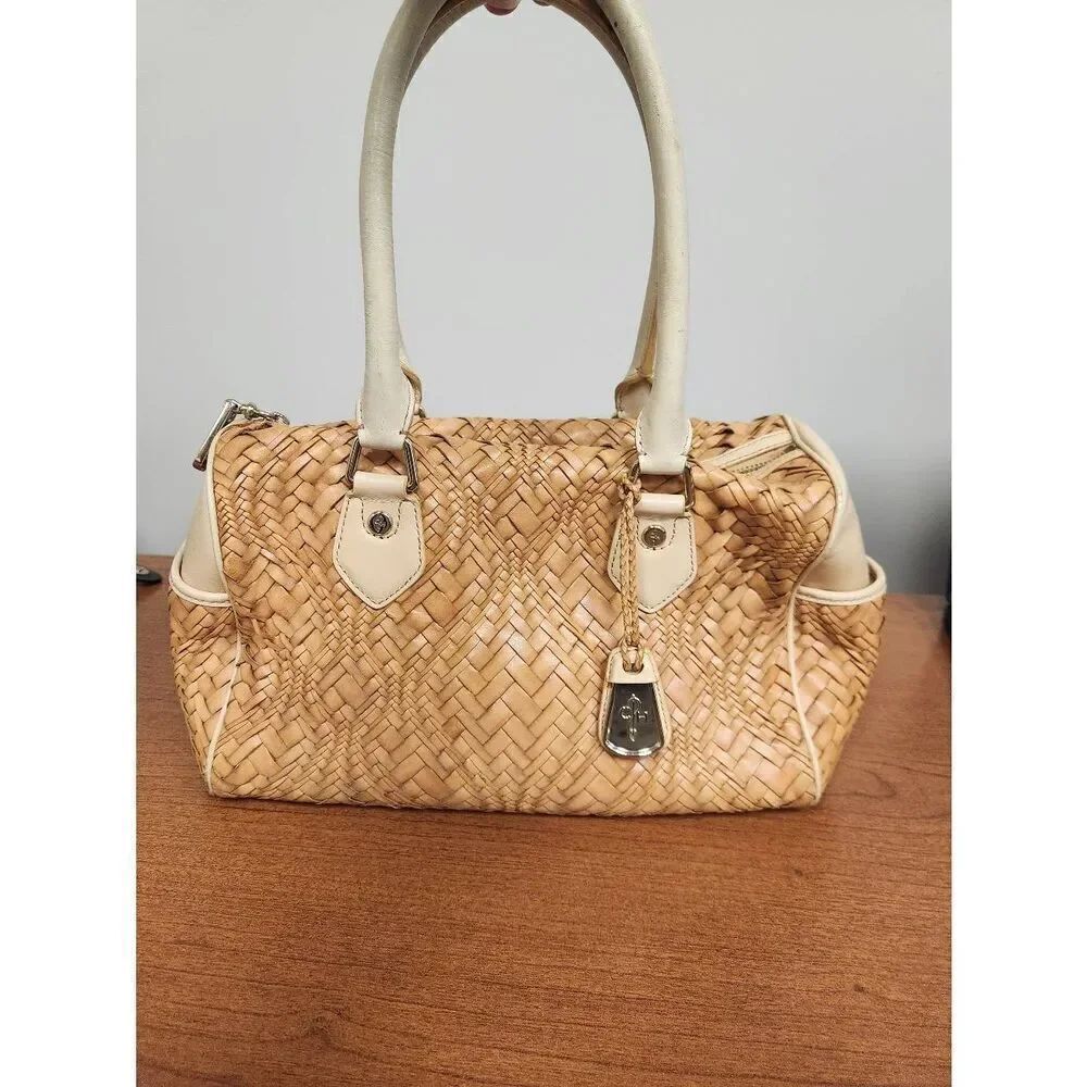 Cole Haan Beige Woven Leather Satchel